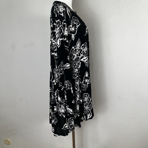 Free People Tunic Mini Dress Boho Black Long Sleeve V-Neck Swing Size Medium - Picture 7 of 12